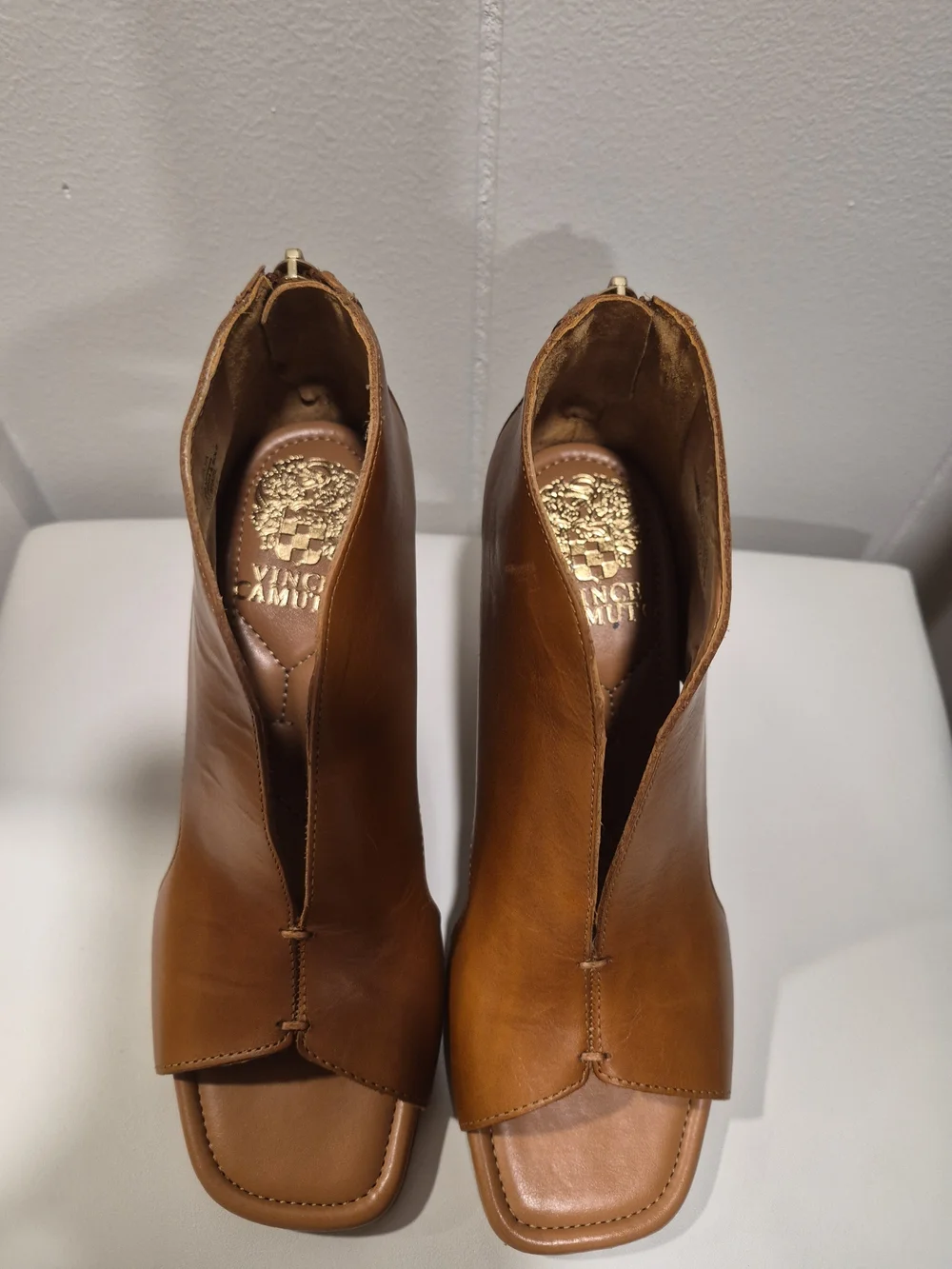 Vince Camuto Women’s Tan Open-Toe Ankle Boots